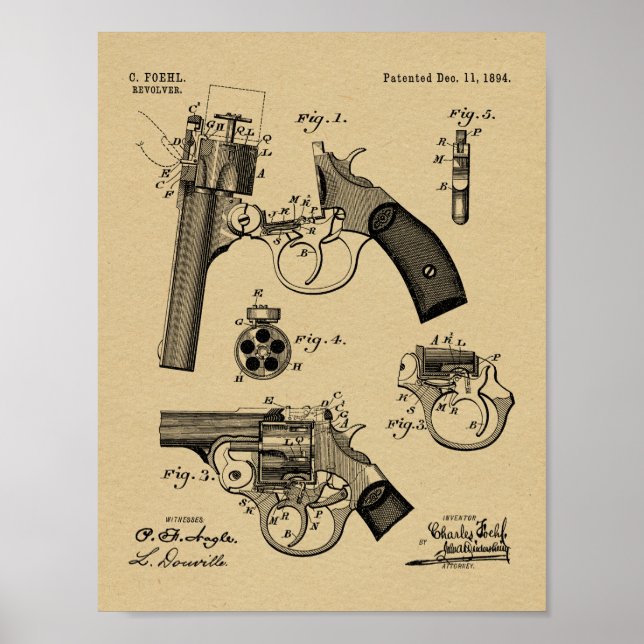 1894 Foehl Gun Patent Art Drawing Print (Front)