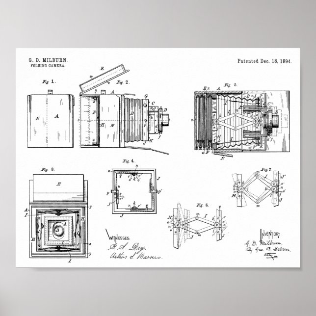 1894 Folding Camera Patent Art Drawing Print (Front)