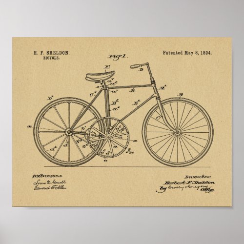 1894 Gear Drive Bicycle Design Patent Art Print