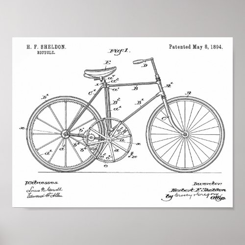 1894 Gear Drive Bicycle Design Patent Art Print