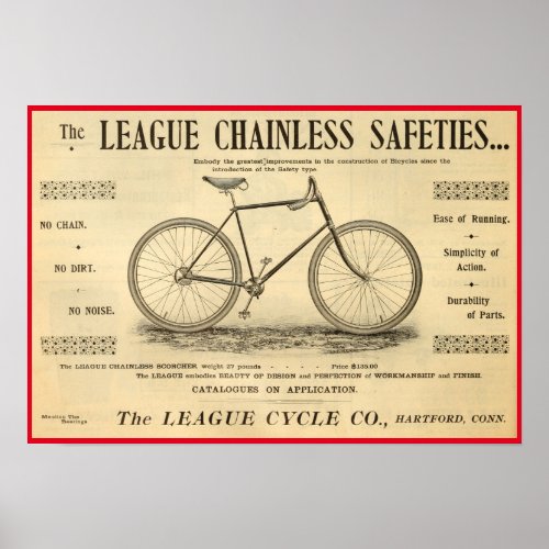 1894 League Chainless Safeties Bicycle Poster
