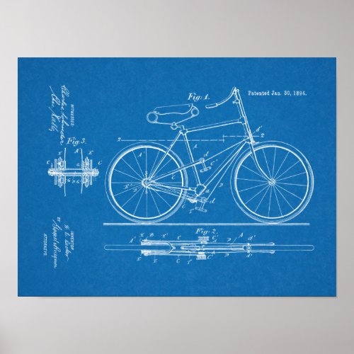 1894 Lever Propelled Bicycle Patent Art Print