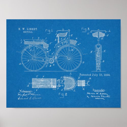 1894 Military Bicycle Patent Art Drawing Print