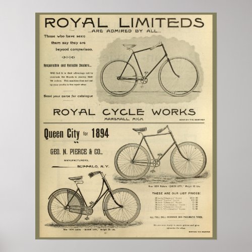1894 Royal Cycle Works Bicycle Ad Art Poster