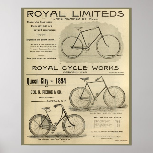 1894 Royal Cycle Works Bicycle Ad Art Poster (Front)