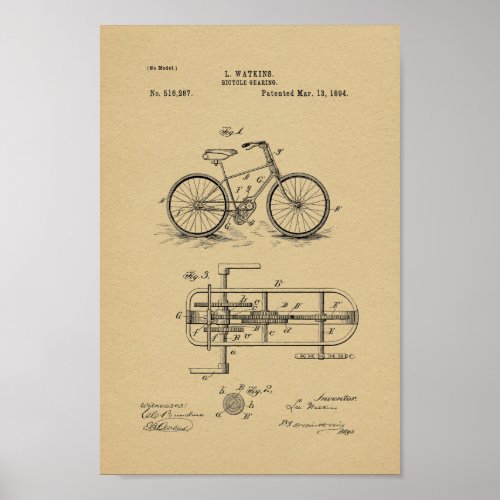 1894 Vintage Bicycle Gearing Patent Art Print
