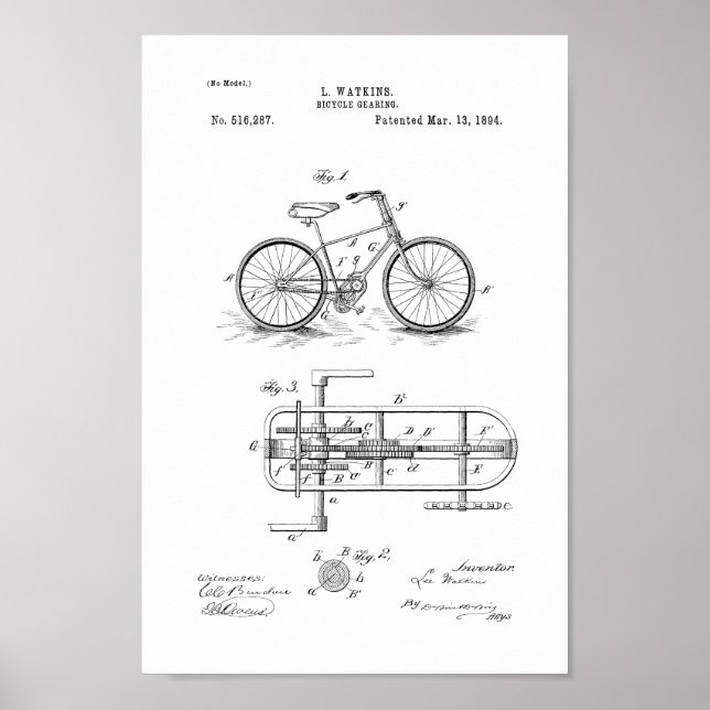 1894 Vintage Bicycle Gears Patent Print Customize (Front)