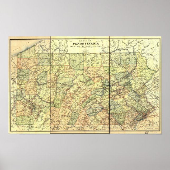1895 Antique Rail Map of Pennsylvania Poster (Front)