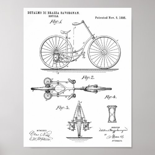 1895 Chainless Bicycle Design Patent Art Print