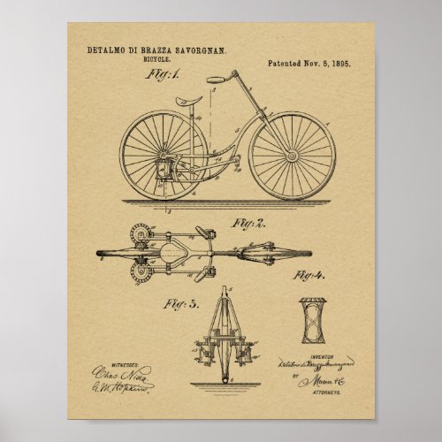 1895 Chainless Bicycle Design Patent Art Print