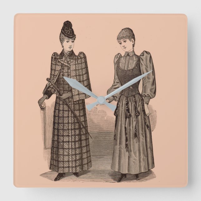 1895 Delineator print ladies coat and dress Square Wall Clock (Front)