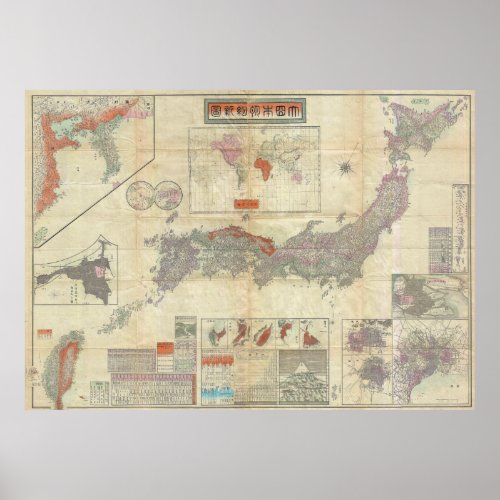 1895 Meiji 28 Japanese Map of Imperial Japan Poster