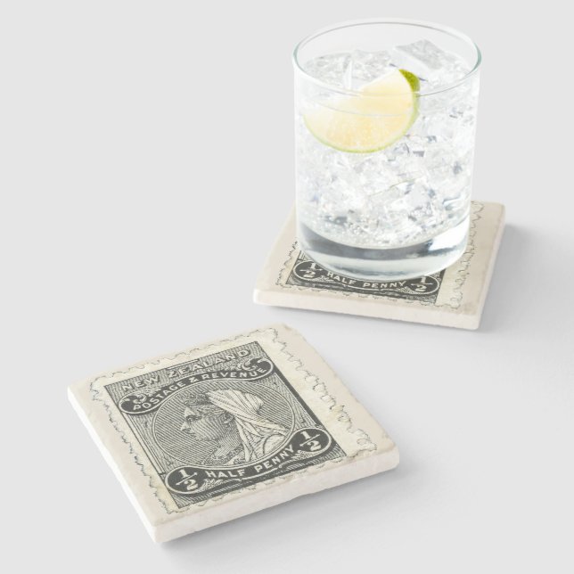 1895 New Zealand Stamp Marble Coaster (Side)