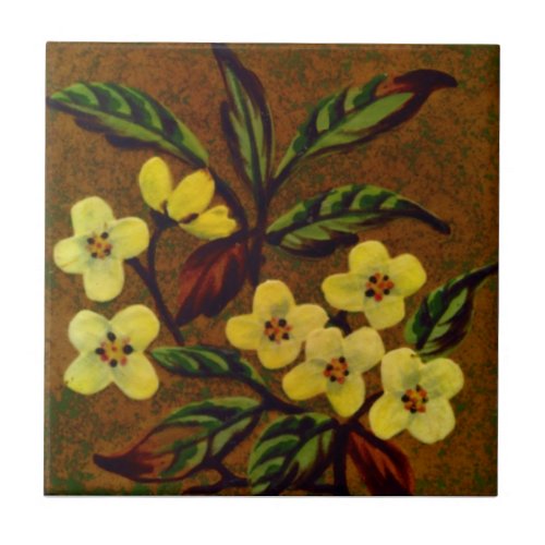 1895 Sherwin Cotton Slip Painted Floral Repro Ceramic Tile