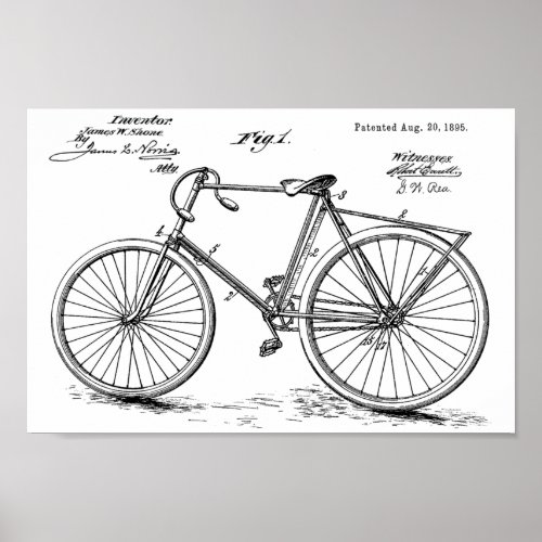 1895 Vintage Bicycle Design Patent Art Print