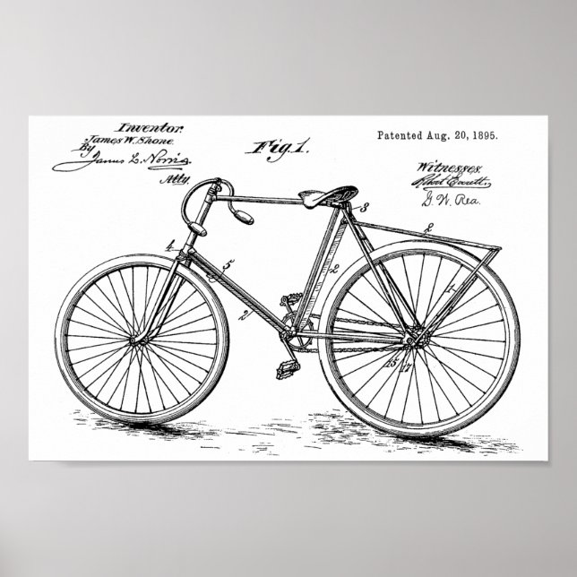 1895 Vintage Bicycle Design Patent Art Print (Front)