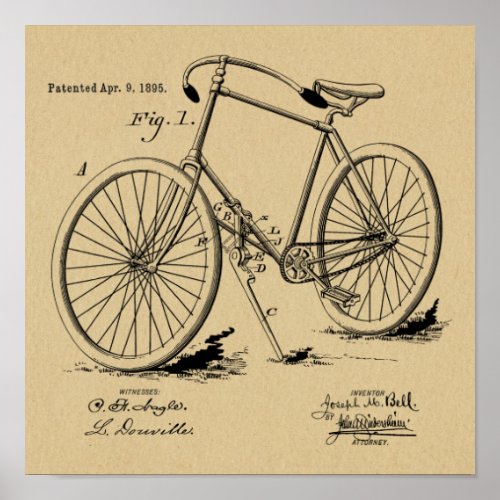 1895 Vintage Bicycle Design Patent Art Print