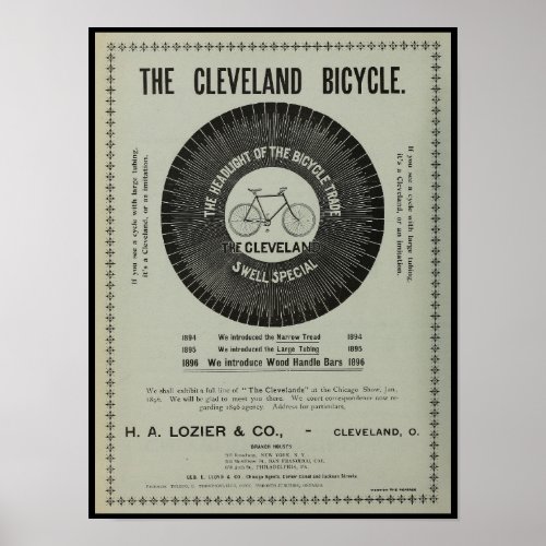 1895 Vintage Bicycle Magazine Ad Art Poster