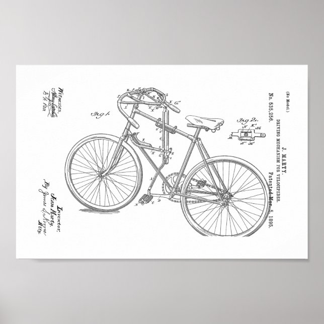 1895 Vintage Bicycle Patent Art Print (Front)