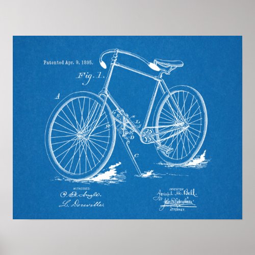 1895 Vintage Bicycle Patent Blueprint Art Print