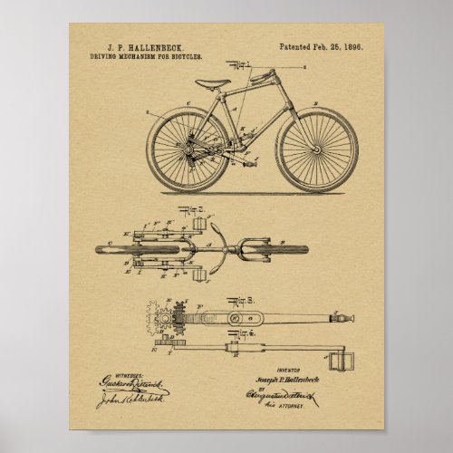 1896 Chainless Bicycle Design Patent Art Print