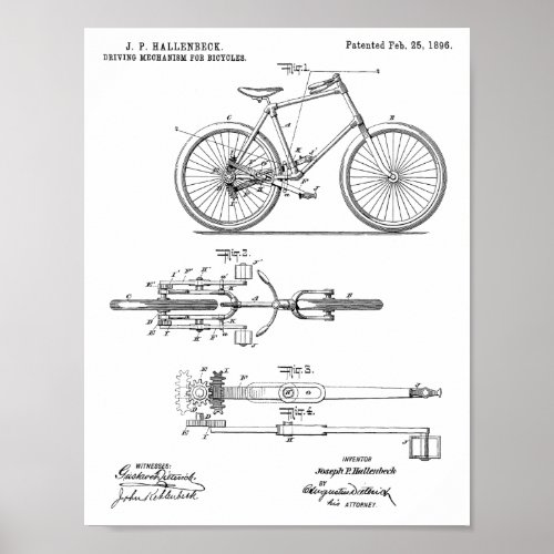 1896 Chainless Bicycle Design Patent Art Print