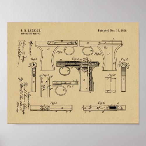 1896 Gun Magazine Patent Art Drawing Print