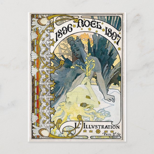 1896 NOEL 1897 Alphonse Maria Mucha Holiday Postcard (Front)