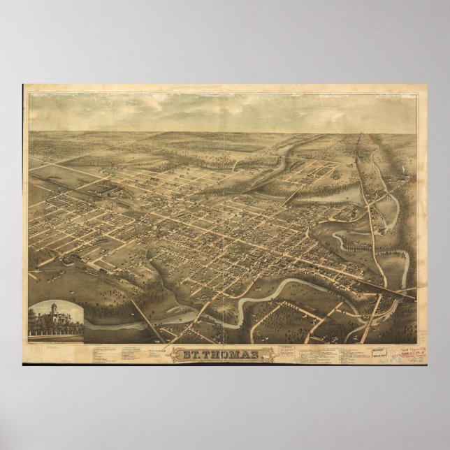 1896 St. Thomas, Ontario Bird's Eye Panoramic Map Poster (Front)