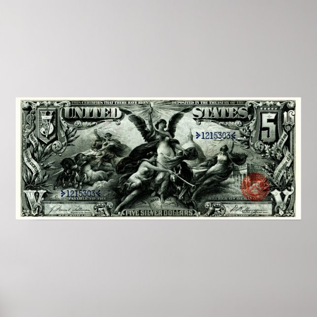 1896 US Five Dollar Silver Certificate Poster (Front)