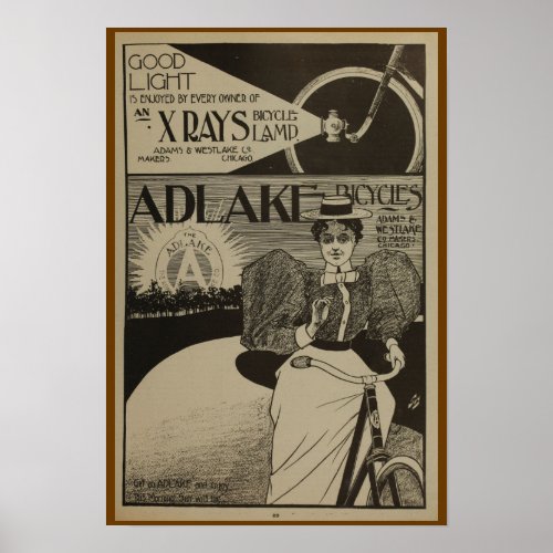 1896 Vintage Adlake Bicycle Magazine Ad Art Poster