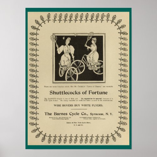 1896 Vintage Barnes Cycle Bicycles Ad Art Poster