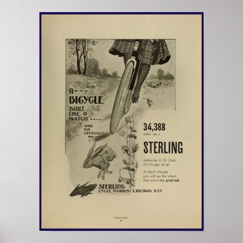 1896 Vintage Bicycle Magazine Ad Art Poster