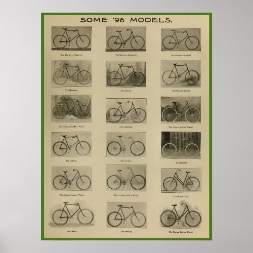 1896 Vintage Bicycle Models Ad Art Poster