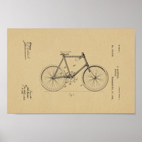 1896 Vintage Bicycle Patent Art Print Old