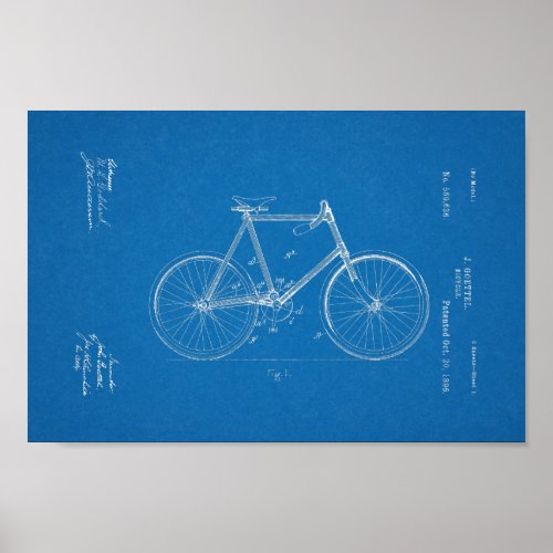 1896 Vintage Bicycle Patent Blueprint Art Print
