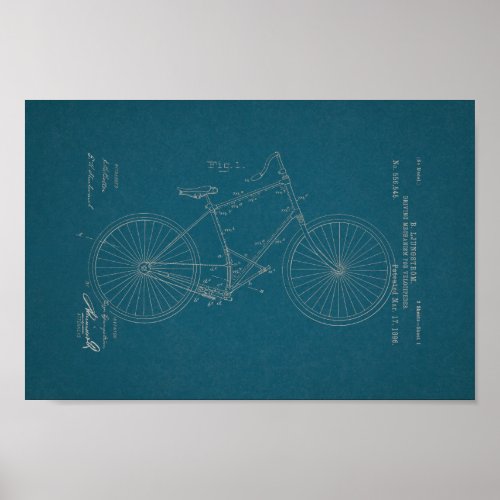 1896 Vintage Bicycle Patent Print Blueprint