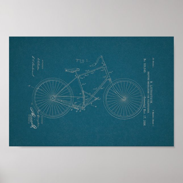 1896 Vintage Bicycle Patent Print Blueprint (Front)