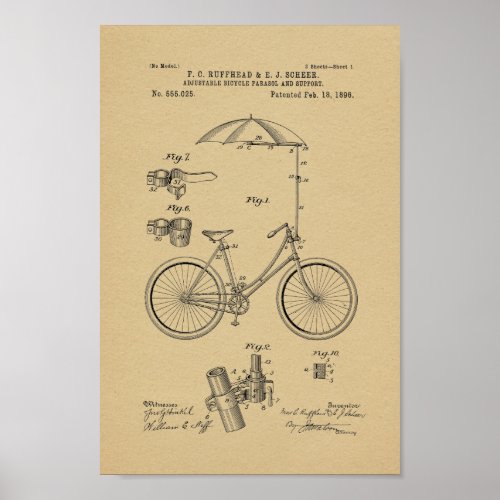 1896 Vintage Bicycle Umbrella Patent Art Print