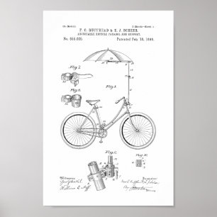 1896 Vintage Bicycle Umbrella Patent Print