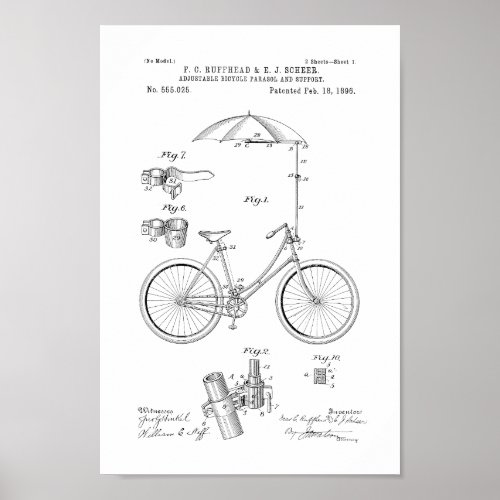 1896 Vintage Bicycle Umbrella Patent Print