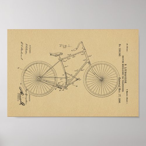 1896 Vintage Bicycle Velocipede Patent Art Print