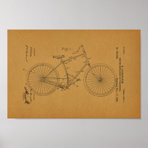 1896 Vintage Bicycle Velocipede Patent Art Print