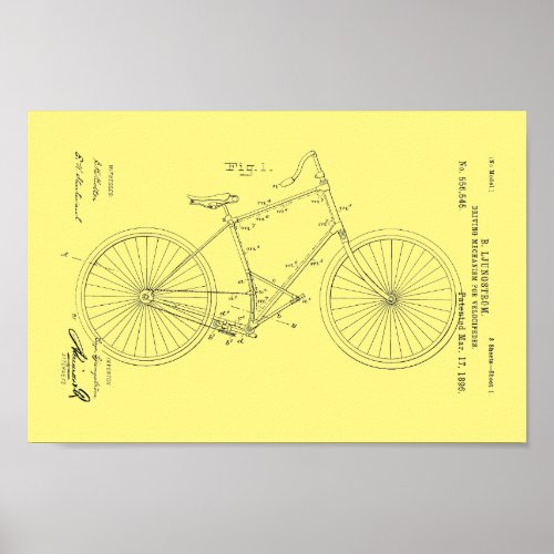 1896 Vintage Bicycle Velocipede Patent Print