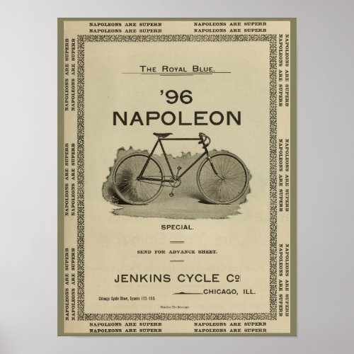 1896 Vintage Napoleon Bicycle Ad Art Poster