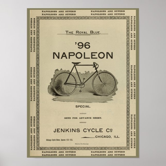 1896 Vintage Napoleon Bicycle Ad Art Poster (Front)