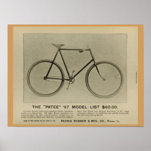 1896 Vintage Patee Bicycle Magazine Ad Art Poster