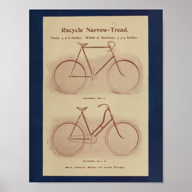 1896 Vintage Racycle Bicycle Ad Art Print (Front)
