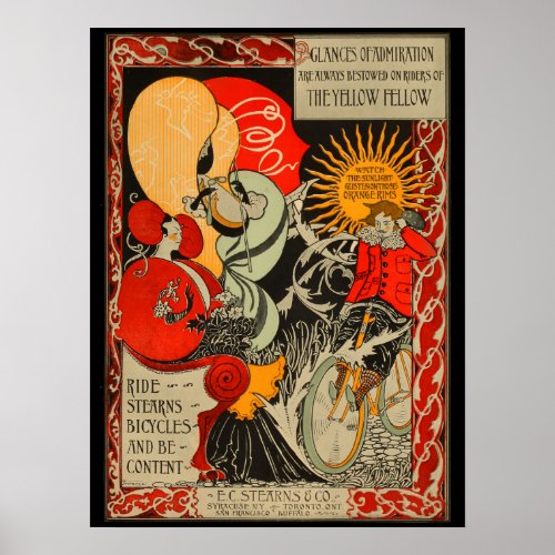 1896 Vintage Stearns Bicycle Ad Art Poster