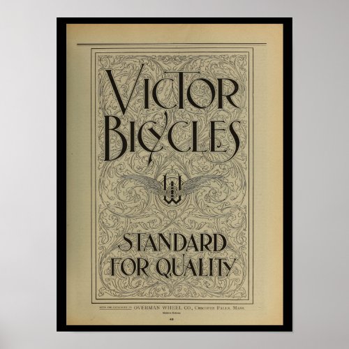 1896 Vintage Victor Bicycle Magazine Ad Art Poster